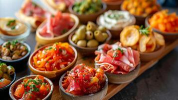 ai gegenereerd kleurrijk tapas assortiment foto