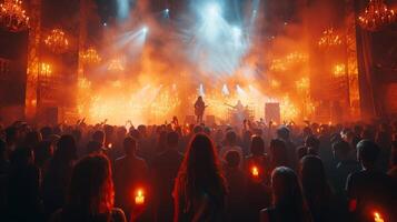 ai gegenereerd feesten menigte stadium lichten leven zomer muziek- festival foto