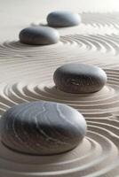 ai gegenereerd delicaat zand rimpelingen in rustgevend grijs tonen aanbod een zen tuin kalmte en balans foto