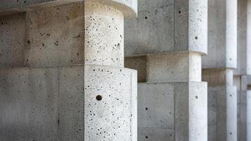 ai gegenereerd een detailopname van beton pijlers, presentatie van de rauw, minimalistisch schoonheid van deze veelzijdig materiaal foto