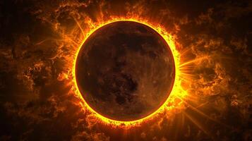 ai gegenereerd de zonne- verduistering, een betoverend dans van de maan in voorkant van de zon. foto
