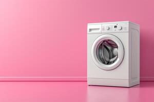 ai gegenereerd wit het wassen machine staat geïsoleerd Aan roze achtergrond foto