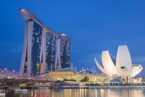 Singapore, 2014, jachthaven baai Bij nacht, Singapore foto