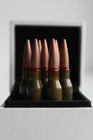 leven munitie staan in strijd bestellen in wit doos detailopname voorraad foto