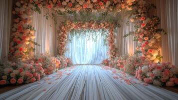ai gegenereerd bruiloft achtergrond versierd met prachtig bloemen, generatief ai vrij foto