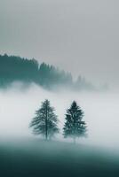 ai gegenereerd bomen silhouetten, verticaal schot. natuur achtergrond foto