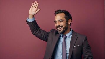 ai gegenereerd zakenman vieren financiering succes met een blij high-five foto