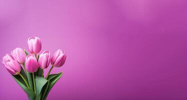 ai gegenereerd tulpen Aan Purper achtergrond foto