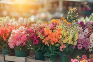 ai gegenereerd voorjaar bloemen Bij lokaal straat markt. generatief ai foto