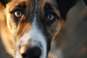 ai gegenereerd honden gezicht met expressief ogen. huisdieren en levensstijl concept. generatief ai foto