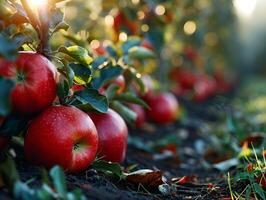 ai gegenereerd vers appels in appel bomen in de ochtend- foto