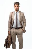 ai gegenereerd elegant Mens in een pak en stropdas gemaakt met generatief ai technologie foto