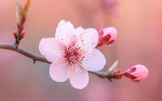 ai gegenereerd een levendig roze perzik bloem bloei sierlijk Aan een stralend voorjaar dag foto