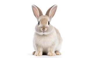 ai gegenereerd Pasen konijn Aan een schattig, pluizig wit achtergrond. dier symbolen van Pasen foto
