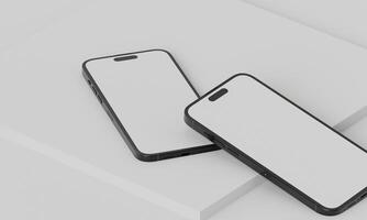 smartphone met een blanco scherm Aan een wit achtergrond. smartphone mockup detailopname geïsoleerd Aan wit achtergrond. foto