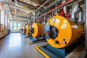 ai gegenereerd modern boiler kamer met gas- ketels, industrieel verwarming. foto