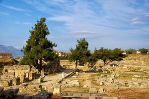 archeologisch graven plaats Bij Apollo tempel, Korinthe, Griekenland. foto