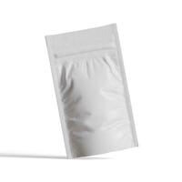 blanco wit aluminium folie plastic etui zak zakje verpakking mockup geïsoleerd Aan wit achtergrond, 3d renderen foto