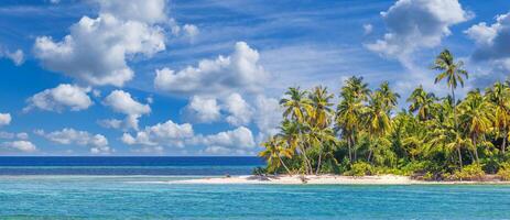 paradijs eiland strand. tropisch landschap van zomer landschap, zee zand lucht palm bomen. luxe reizen vakantie bestemming. exotisch strand landschap. verbazingwekkend natuur, kom tot rust, vrijheid natuur concept Maldiven foto