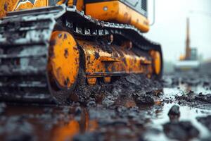 ai gegenereerd een graafmachine graven aarde Aan een bouw professioneel fotografie foto