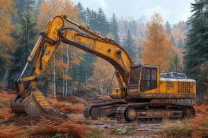 ai gegenereerd een graafmachine graven aarde Aan een bouw professioneel fotografie foto