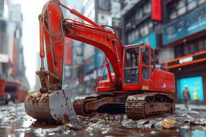 ai gegenereerd een graafmachine graven aarde Aan een bouw professioneel fotografie foto