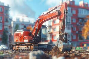 ai gegenereerd een graafmachine graven aarde Aan een bouw professioneel fotografie foto