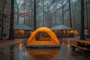 ai gegenereerd kamp uit met tent in park professioneel fotografie foto