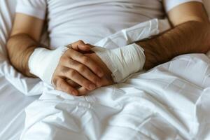 ai gegenereerd Mens met gips Aan gebroken arm foto