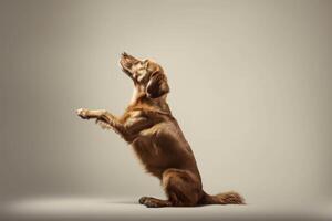 ai gegenereerd een hond is staand Aan haar achter poten en bereiken omhoog foto