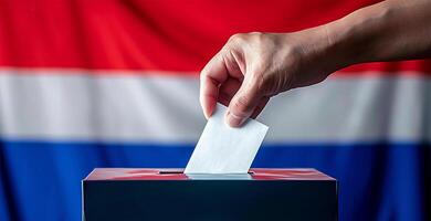 ai gegenereerd hand- gieten stemming met nationaal vlag backdrop foto