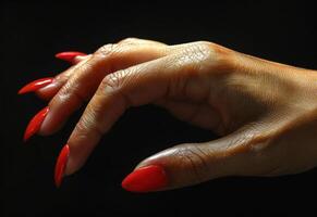 ai gegenereerd kleurrijk hand- met rood manicure foto