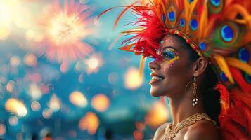 ai gegenereerd een feestelijk Rio de Janeiro carnaval instelling, levend met samba ritmes foto
