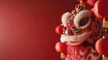 ai gegenereerd een feestelijk Chinese nieuw jaar optocht instelling, met majestueus draken, glinsterende lantaarns foto