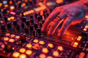 ai gegenereerd dj vinger, hand- en hand- werken Aan fx uitrusting en controle foto