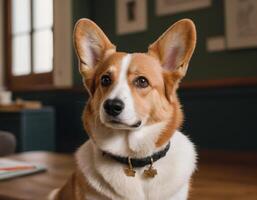 ai gegenereerd schattig corgi hond docent. foto