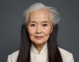 ai gegenereerd minimalistisch stijl beeld van een ouderen Aziatisch vrouw. foto