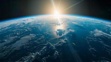ai gegenereerd een adembenemend panorama van een raket stijgend bovenstaand aarde foto