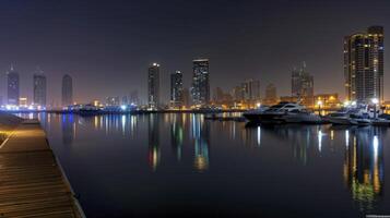 ai gegenereerd beeld van Dubai stad Bij nacht foto