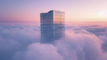 ai gegenereerd een gebouw in de wolken van de lucht foto