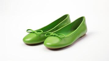 ai gegenereerd groen ballet flats schoenen geïsoleerd Aan wit achtergrond met kopiëren ruimte voor advertentie. generatief ai foto