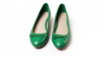 ai gegenereerd groen ballet flats schoenen geïsoleerd Aan wit achtergrond met kopiëren ruimte voor advertentie. generatief ai foto