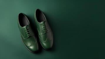 ai gegenereerd groen brogues schoenen geïsoleerd Aan wit achtergrond met kopiëren ruimte voor advertentie foto