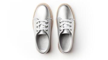 ai gegenereerd zilver espadrilles schoenen geïsoleerd Aan wit achtergrond met kopiëren ruimte voor advertentie. generatief ai foto