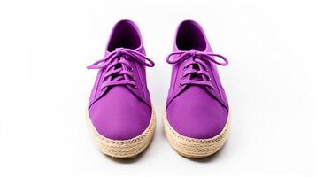 ai gegenereerd Purper espadrilles schoenen geïsoleerd Aan wit achtergrond met kopiëren ruimte voor advertentie. generatief ai foto