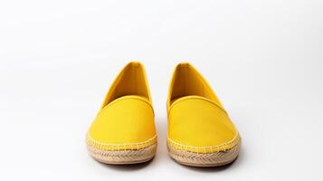 ai gegenereerd geel espadrilles schoenen geïsoleerd Aan wit achtergrond met kopiëren ruimte voor advertentie. generatief ai foto