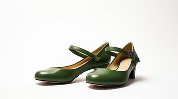 ai gegenereerd groen Maria janes schoenen geïsoleerd Aan wit achtergrond met kopiëren ruimte voor advertentie. generatief ai foto