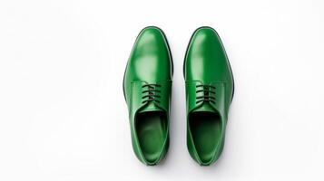 ai gegenereerd groen oxfords schoenen geïsoleerd Aan wit achtergrond met kopiëren ruimte voor advertentie. generatief ai foto