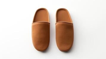 ai gegenereerd bruin slippers schoenen geïsoleerd Aan wit achtergrond met kopiëren ruimte voor advertentie. generatief ai foto