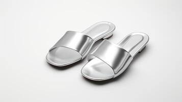 ai gegenereerd zilver slippers schoenen geïsoleerd Aan wit achtergrond met kopiëren ruimte voor advertentie. generatief ai foto